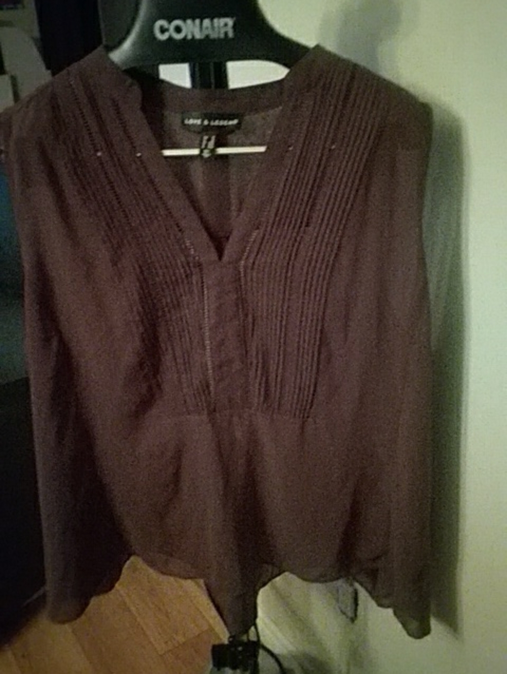 Love & Legend Brown Pintuck V-Neck Women’s Top 3X